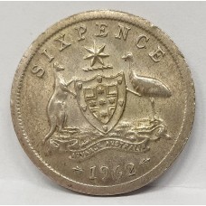 AUSTRALIA 1962 . SIXPENCE . ERROR . BROADSTRUCK . ACCENTUATED RIM